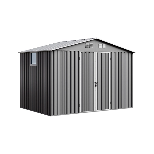 Domek narzędziowy metalowy NORDVIC 283x189 cm - Ocynkowany, Dwuspadowy Dach, Wentylacja, Light Grey